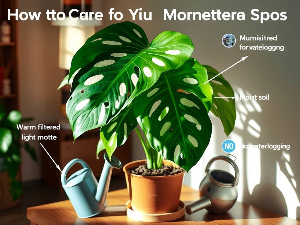 How to Care for Monstera (White Spot)? Warm filtered light, moist, no waterlogging, white-spotted leaves(1)