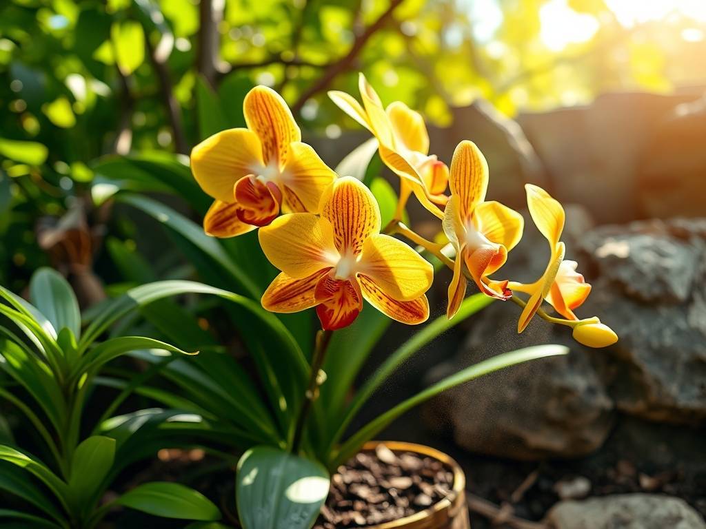 How to Care for Cymbidium Sinense (Golden Edge)? Filtered light, well-ventilated, moist, no waterlogging