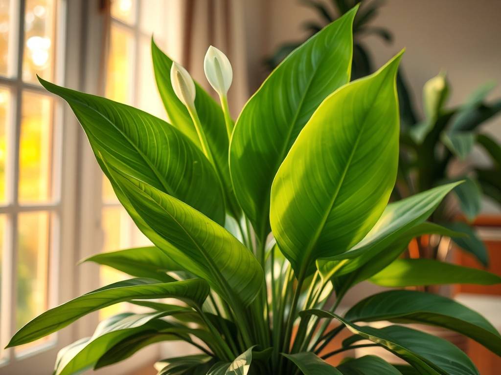 How to Care for Peace Lily (Large Plant)? Warm light, moist, no waterlogging, large green leaves, fragrant flowers