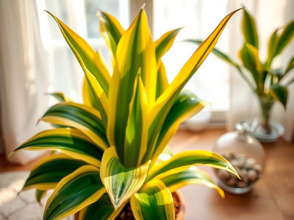 How to Care for Dracaena Fragrans (Golden Edge)? Warm filtered light, drought-tolerant, golden-edged leaves