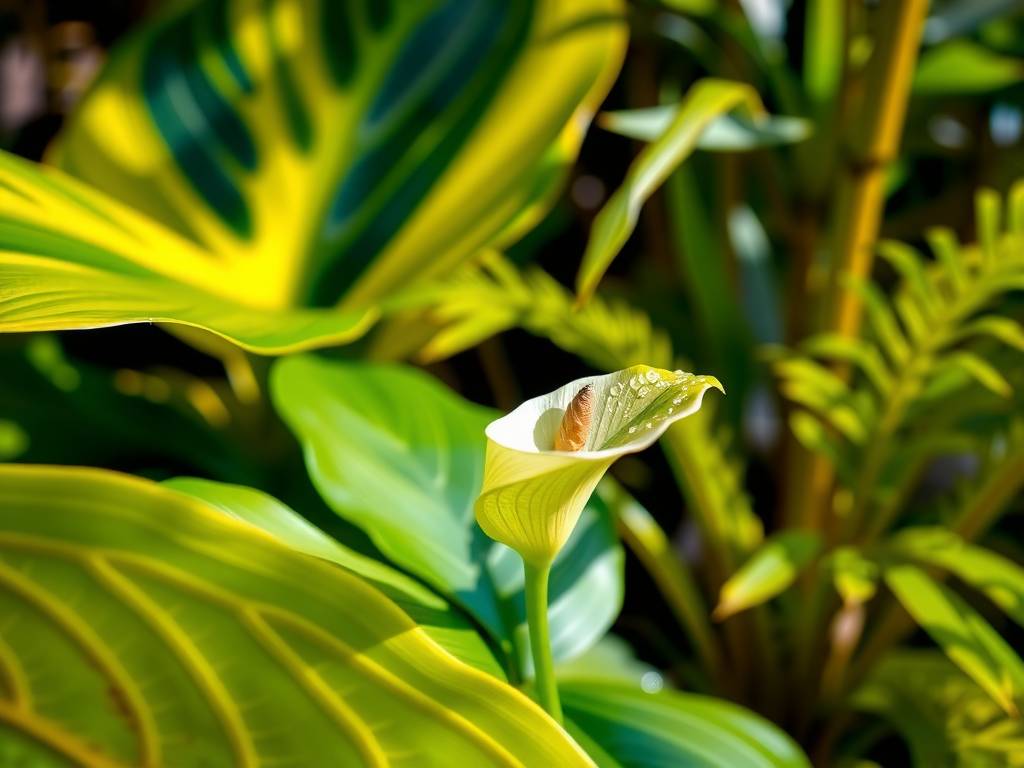 How to Care for Alocasia (Seedling)? Warm humid, small green leaves, small spathe flowers
