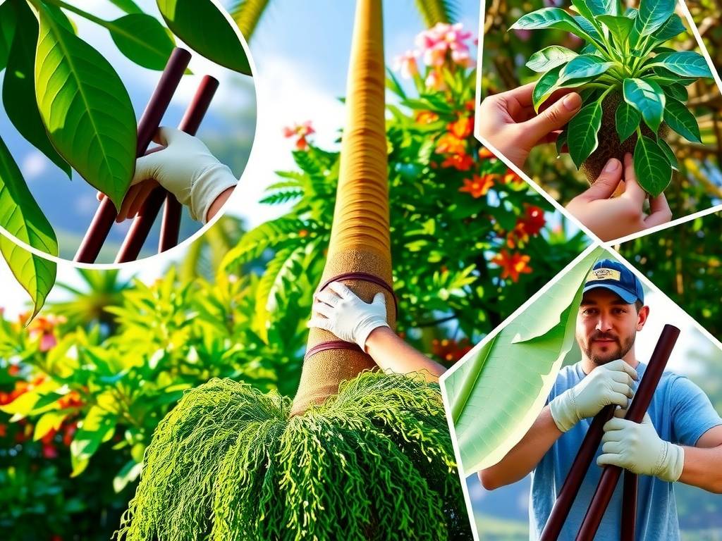 How to Care for Large Pachira Aquatica - Staking to Prevent Trunk Tilting